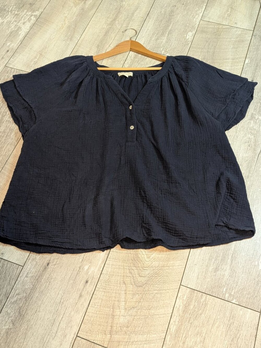 *SALE* Cynthia Rowley Navy Cotton Gauze Flutter Sleeve Peasant Blouse 2X Boho - Picture 7 of 11